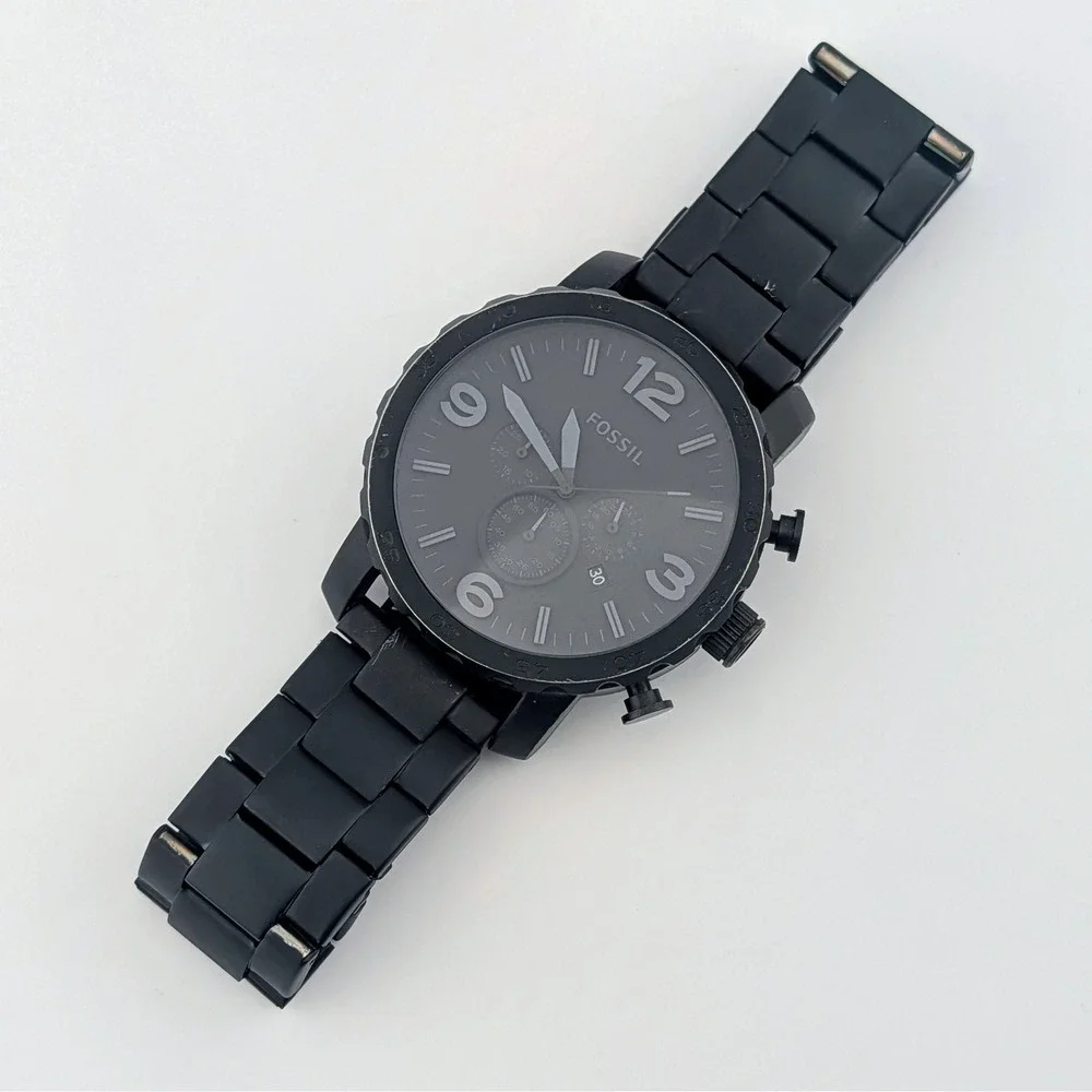 Fossil Nate JR1401 Men's Watch Black Stainless Steel Chronograph 50mm 7.75